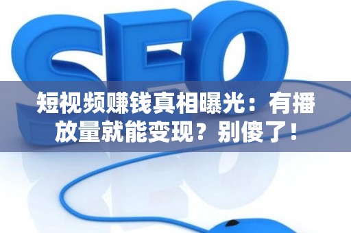 短视频赚钱真相曝光：有播放量就能变现？别傻了！